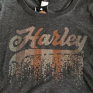 Harley Davidson Motorcycles Embellished Ombre Logo T Shirt